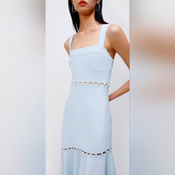 Jonathan Simkhai Size 6 Houston Sky Blue Squareneck Asymmetrical Midi Dress NWT - Picture 7 of 16